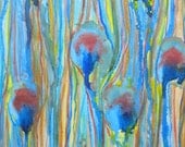 PEACOCK ORIGINAL painting abstract 20"x20" turquoise copper yellow peacock feathers painting by devikasart on etsy