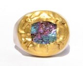Rough Rainbow Pyrite Ring - 24k Solid Gold and Silver Ring - Gemstone Ring.