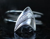 14K White Gold Engagement Ring with 5 Diamonds Star Trek Insignia, Shooting Star Inspired Made To Order