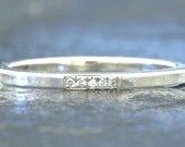 14K White Gold set with Diamonds, Shiny finish, Handmade Size 7