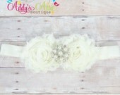 Baby Headband..Ivory Headband..Newborn Headband..Toddler Headband..Baptism..Christening..Wedding..Flower Girl