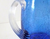 Vintage Crackle Glass Pitcher Blue Pilgrim Glass from Converged Commodities vestiesteam thebestvintage