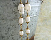 Pirate Wedding Earrings - carved bone skull and pearl earrings - Halloween earrings - pirate jewelry