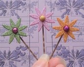 Star Flowers with Gold Bobby Pin - Green, Pink, Orange Glitter Hair PIns - Prom, Flower Accessories