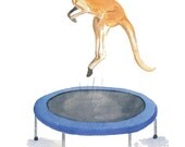 Kangaroo Watercolor Original Painting - Trampoline, Animal Art, 8x10