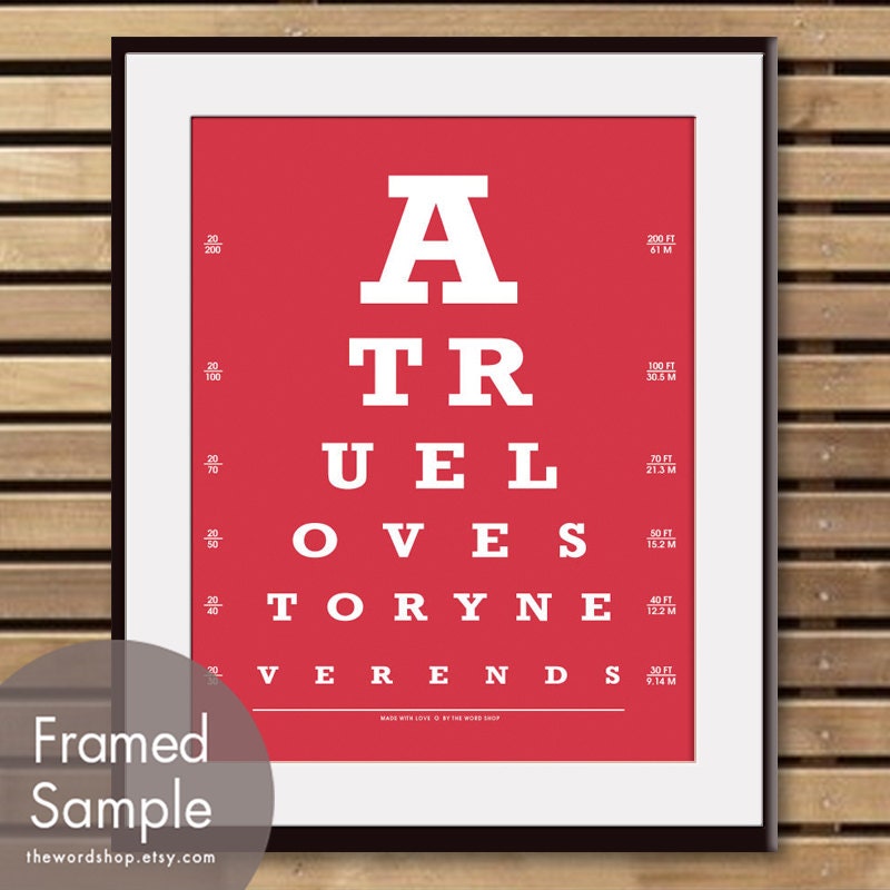A True Love Story Never Ends  (Eye Chart) 11x14 Print (Featured in Burberry Red) Buy 3 Get One Free
