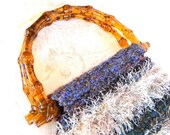 Vintage Acrylic Handled Knit & Faux Fur Bag - 1960 - Unusual MOD
