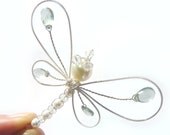 Moss Aquamarine large ornate Sterling Dragonfly Hair Pin, Clip, Brooch or Bouquet Decoration - Dragonfly Jewelry -Tagt