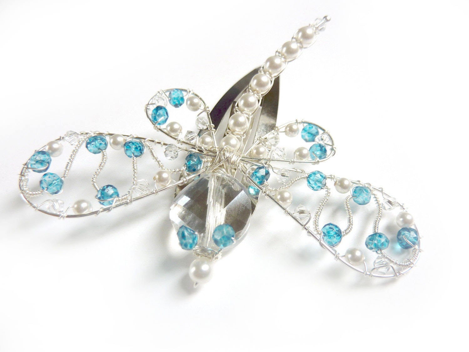 Mystic London Blue Topaz Dragonfly Hair Clip - Dragonfly Jewelry - Tagt