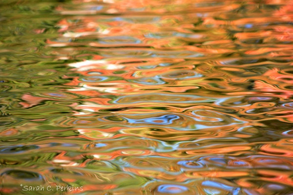 Abstract Autumn Watercolors Fine Art Photography Wall print 11x14 Lake water Orange Green & Blue ripples on water