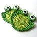 Sweet Green Frog Crochet Coasters . Beverage Drink Tea Coffee Pastel Nursery Decor Crochet Cute Collection - Set of 2 Made to Order