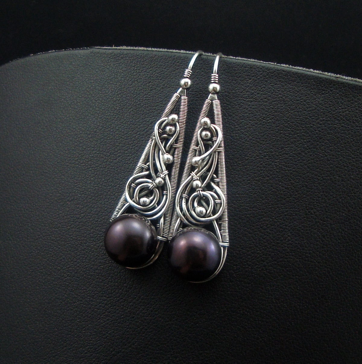 COLETTE - silver wire wrap earrings with freshwater pearls