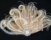 Peacock Wedding Bridal Hair Clip / Bridal Ivory Peacock Feather Hair Clip with pearl and rhinestones / peacock feather fascinator