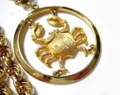 Vintage Goldtone Crab Cancer Rhinestone Chunky Huge Necklace