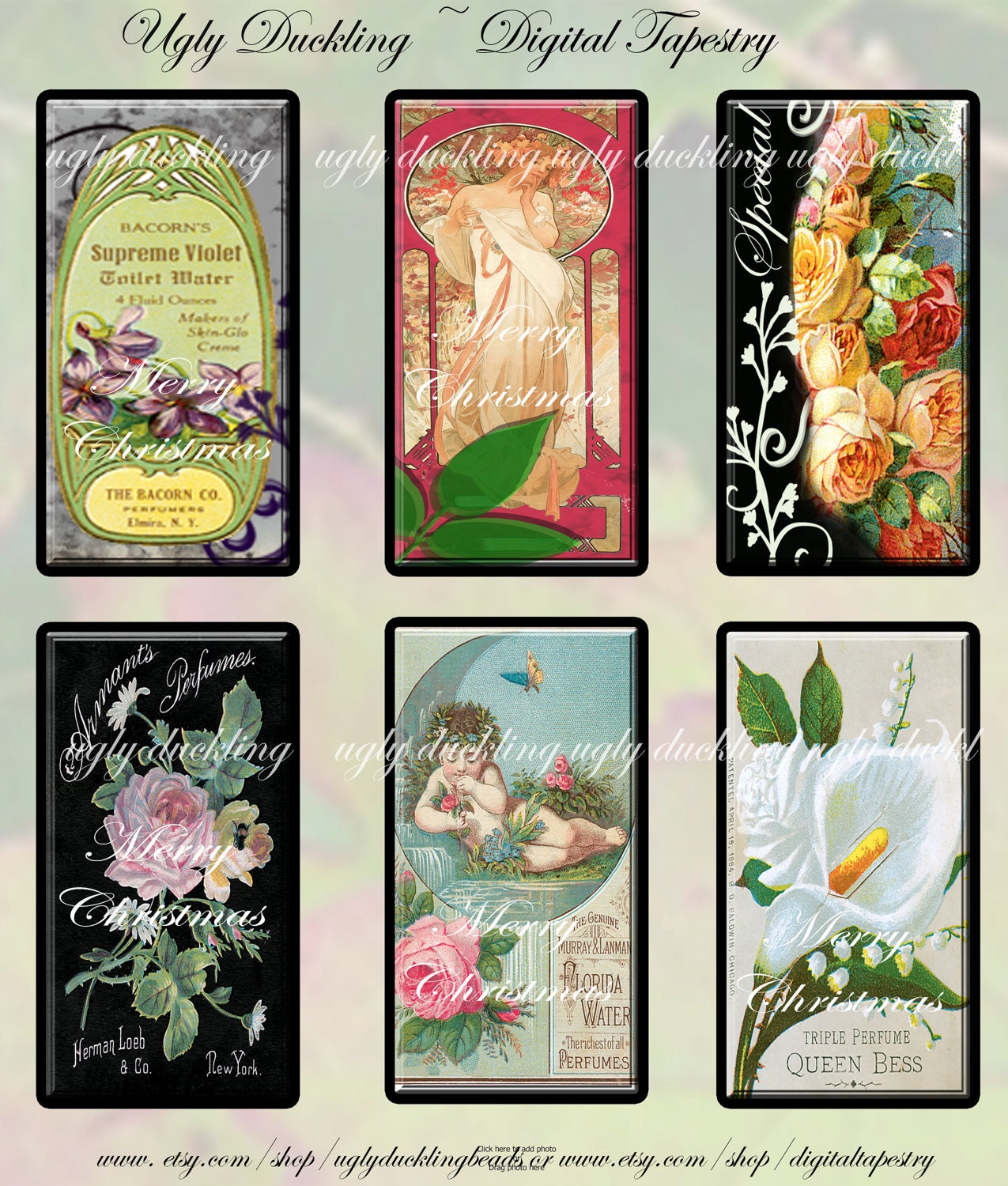 Digital Images Collage Sheet - Clip Art Elements- Digital Scrapbooking- "Merry Christmas" Gift Tag