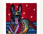 SALE ENDING - Dutch Shepherd Dog Art Tile dog coasters - Dog Gifts - Black Red Yellow Ceramic Tile - Dog-Modern Abstract Print on Coaster