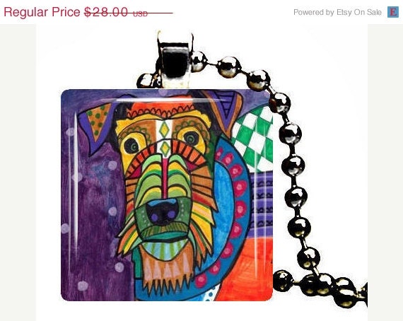 SALE ENDING - Dog Jewelry - DOG Jewelry  - Airedale Terrier Dog Pendant Necklace Dog Art Glass Pendant Charm Necklace Dog Tag Jewelry Silve