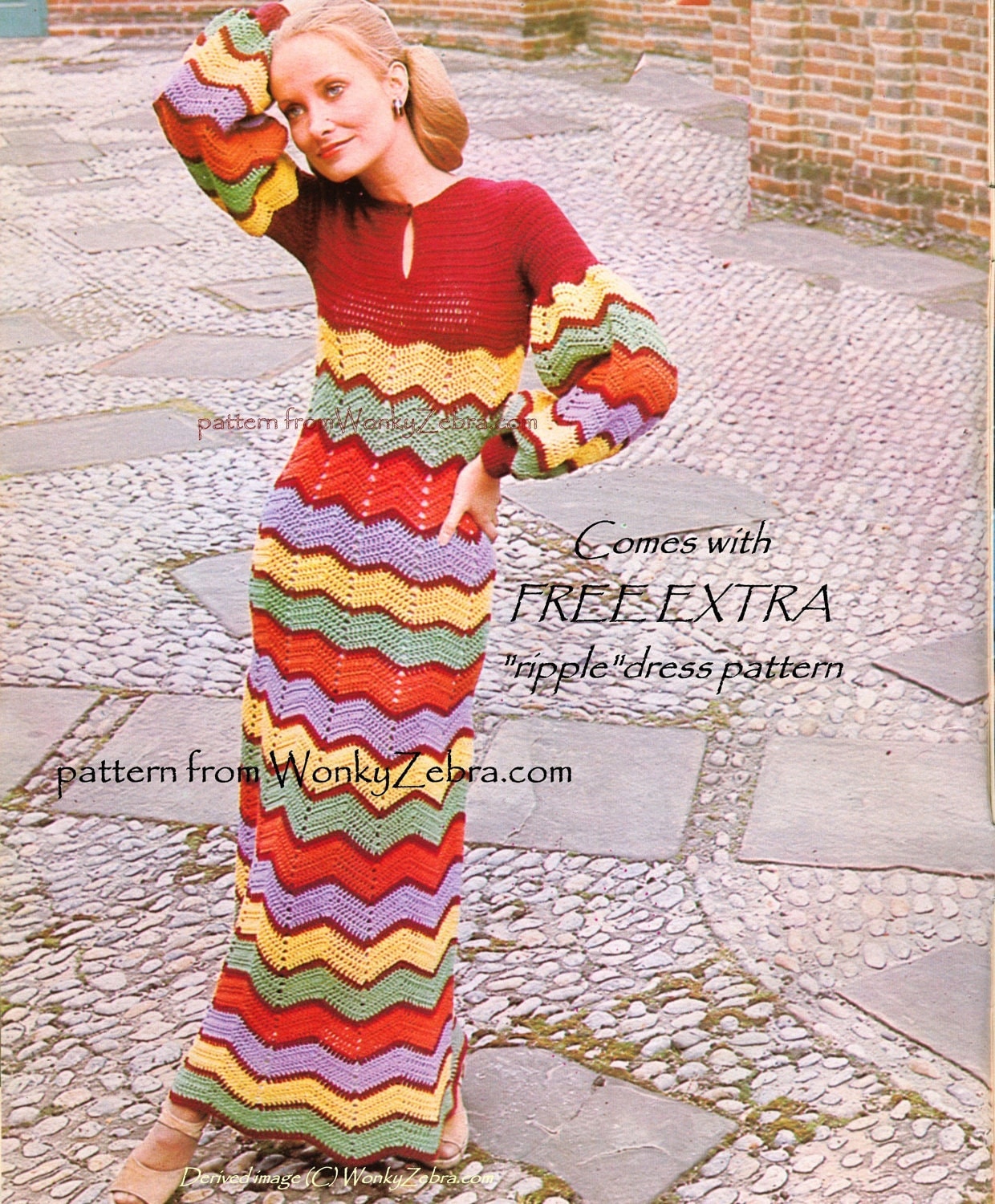 Crochet Dress Pattern Vintage PDF 095 BoHo ZigZag Maxi Dress from WonkyZebra