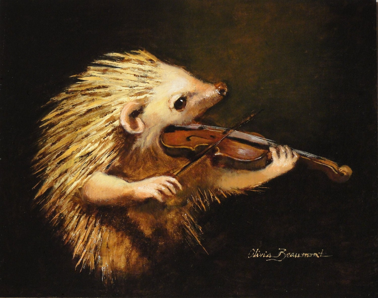 Hedgehog Art - Serenade- 11x14" - Giclee Cavas Print