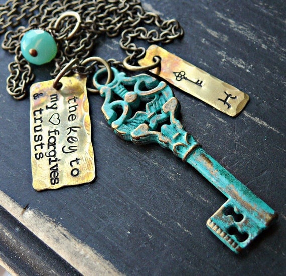 Hand-stamped customized key necklace