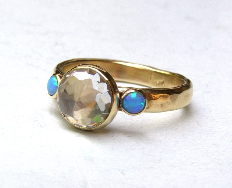 Handmade Engagement Ring Similar diamond ring wedding ring Blue Opals Gemstone ,statement, fine 14k gold ring MADE TO ORDER