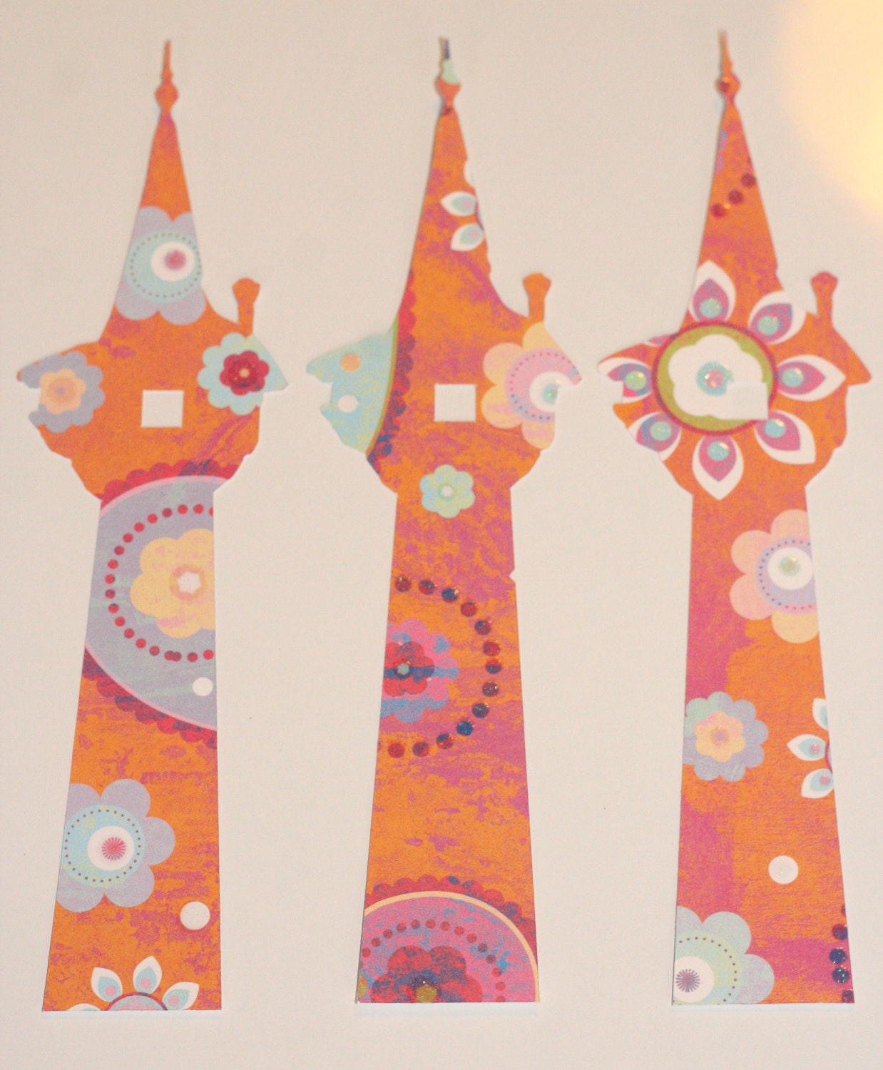 Rapunzel Tower Cut Outs, Die Cuts, Orange with Colorful Flowers and Paisleys Cut Outs - 18 Count