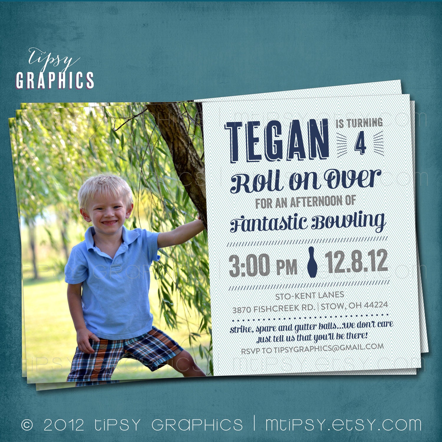 Let's Roll. Chevron Bowling Themed Birthday Party Invite. By Tipsy Graphics Il_570xn