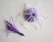 Purple Bridal Feather Hair Accessory Set - Purple Feather Flower Fascinator With Match Ostrich Feather Clip