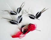 Black and Red Fascinator Set - Black Feather Hair Clips - Bridesmaid Headpiece - Fascinator Set