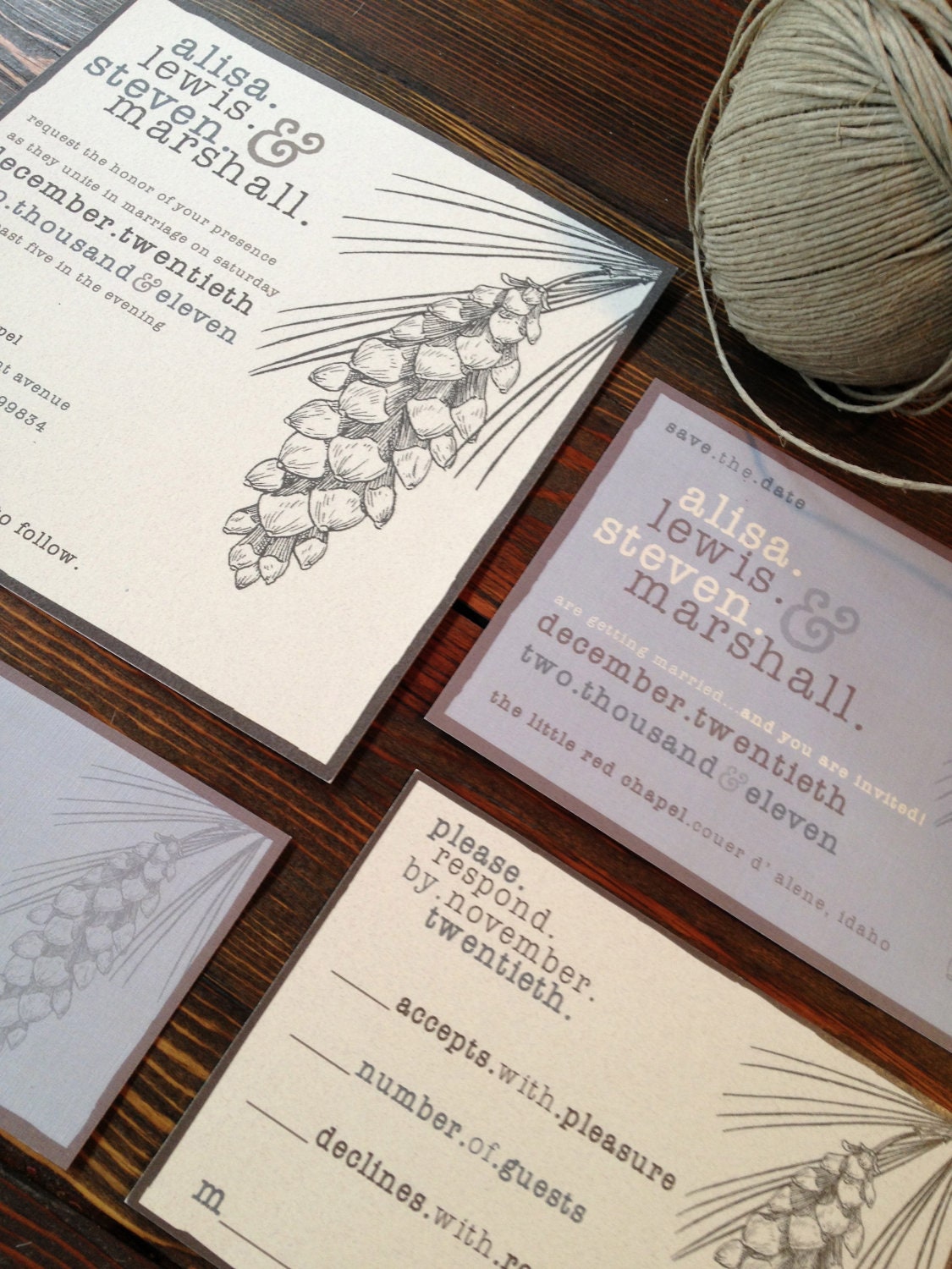 Cozy Winter Pine Cone Wedding Invitations