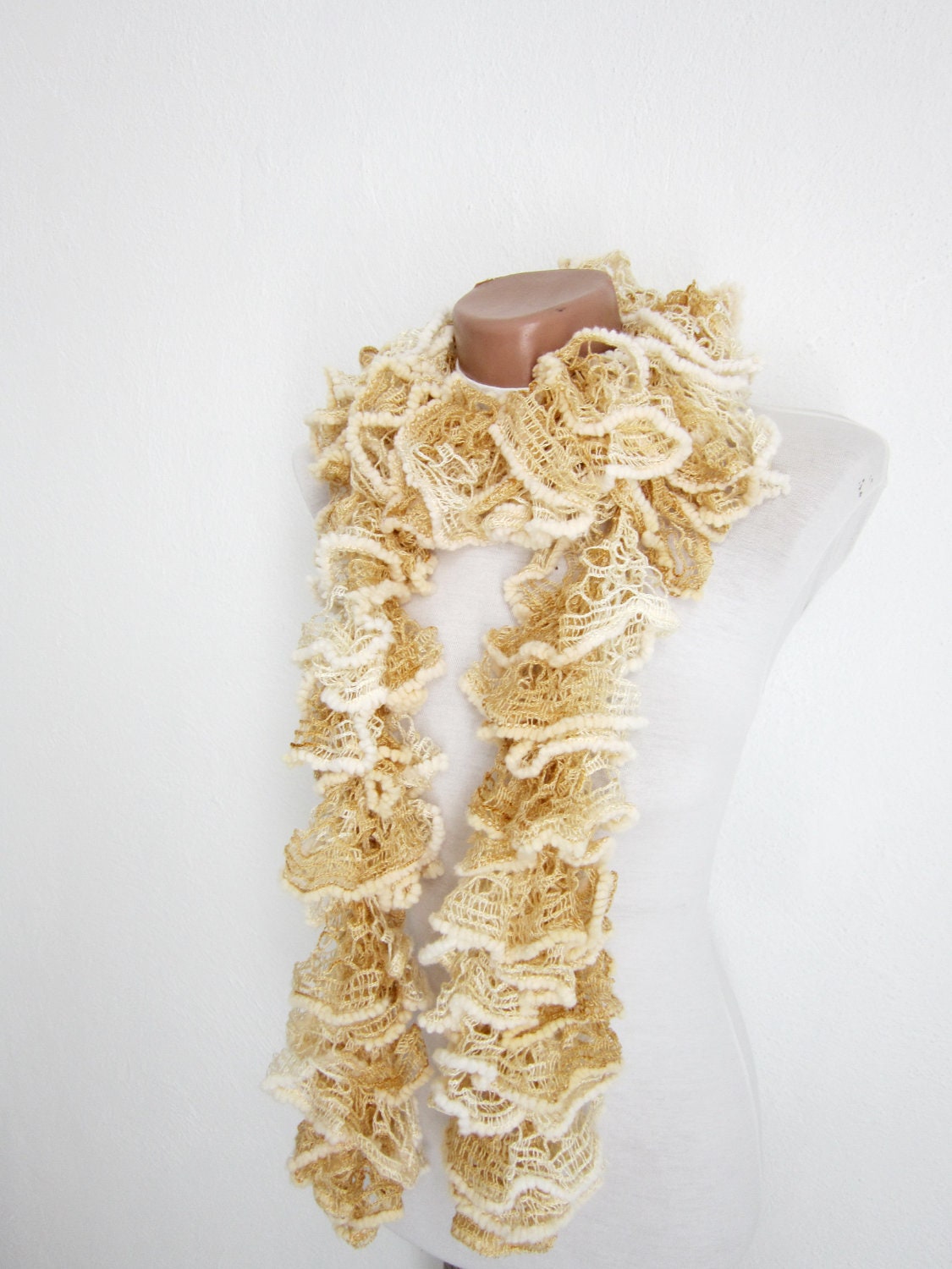 Cream Knit Scarf Fall Fashion Frilly scarf Ruffled Scarf  Holiday Accessories
