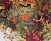 Welcome Fall WInter Christmas Home Decor OOAK Handmade Wreath