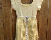 1960s vintage mini dress yellow crocheted - xs small - petite