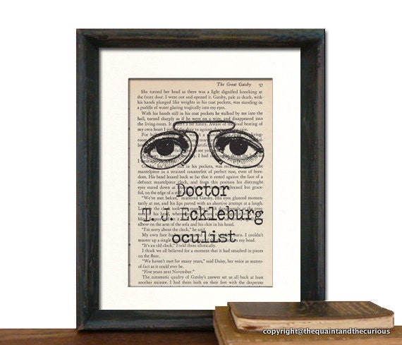 The Great Gatsby Print over Vintage Gatsby Book Page - Beautifully Matted Graduation Fathers Day Gift Present Home Office Decor
