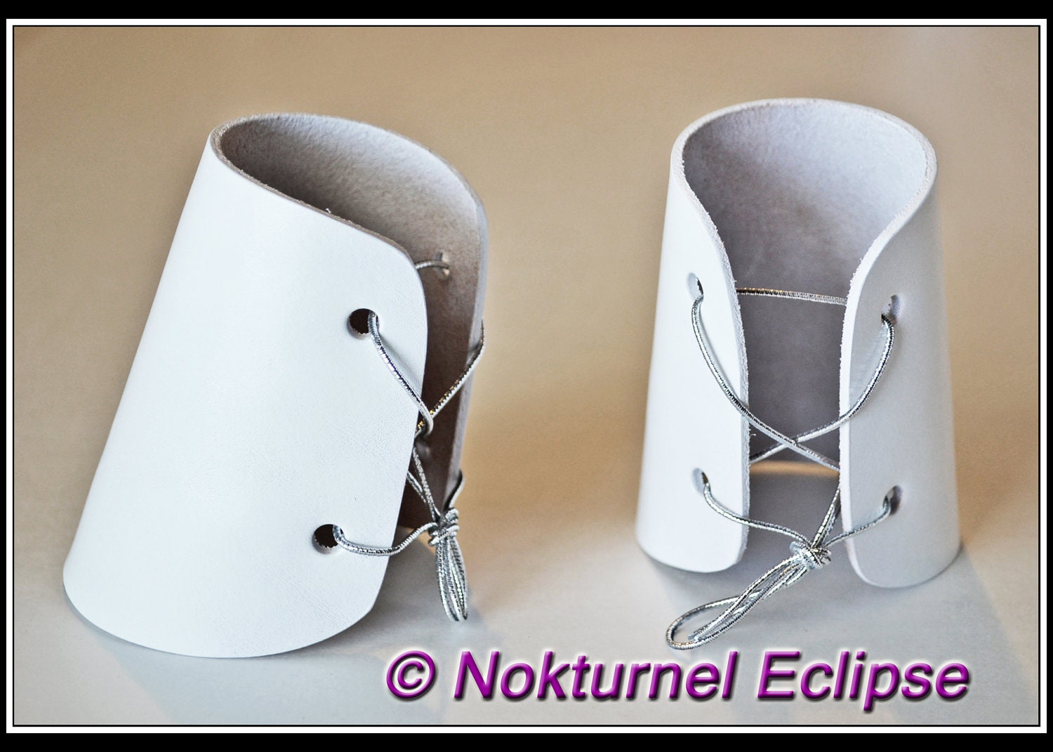 Pair White Leather Cuffs Wristbands Halloween Fantasy Adult Superhero Cosplay Costume Wedding Accessory - AVAILABLE ANY COLOR