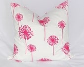 Hot PINK Pillows Accent Pillow Cover ONE 18 inch pink, white DANDELION Pillowcase 18"