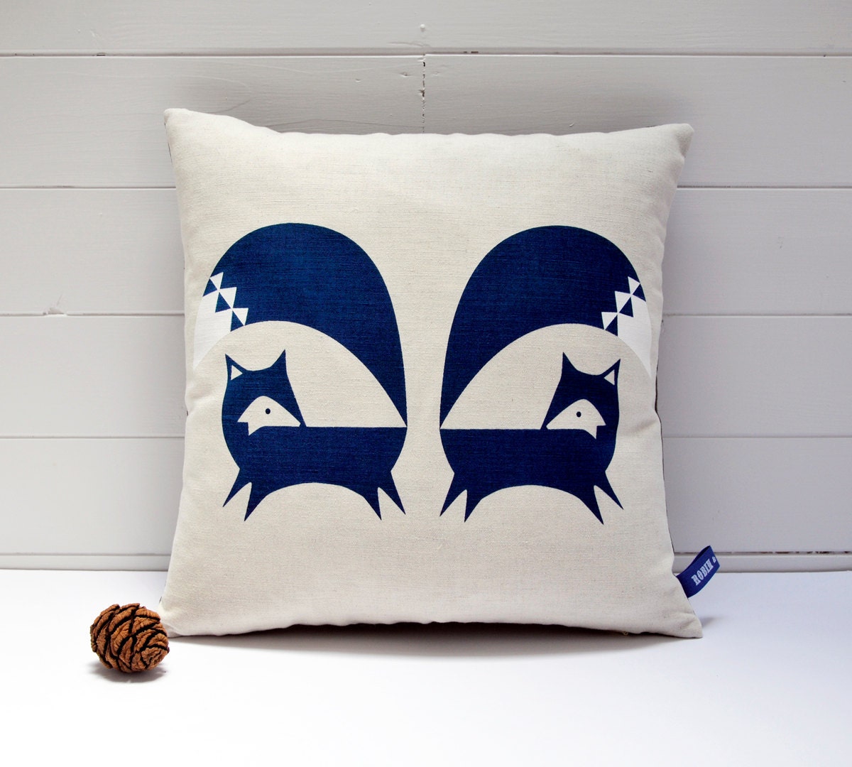 Hand Screen Printed Fox Cushion Cover in French Navy
