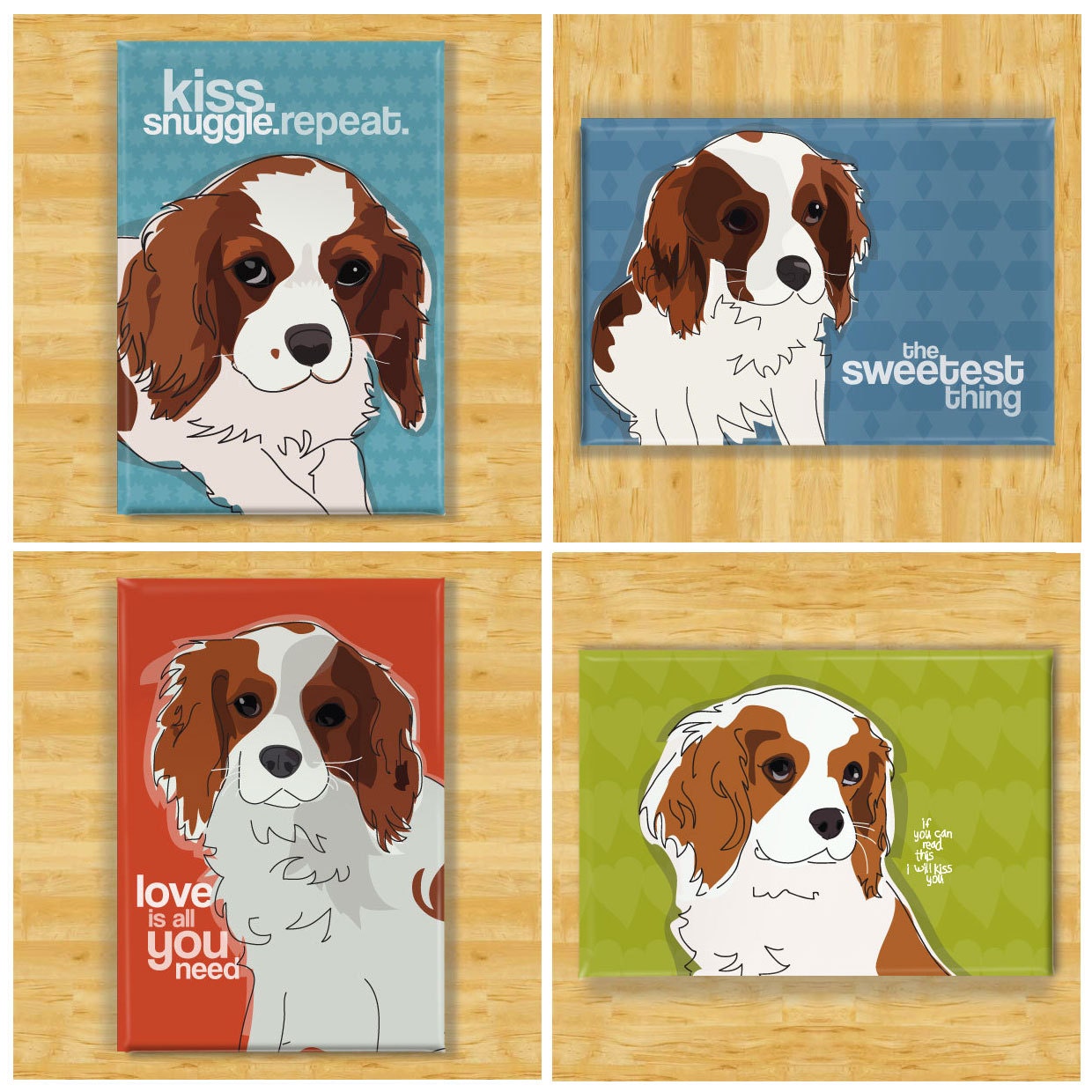 Cavalier King Charles Spaniel Four Pack Dog Magnet Gift Set