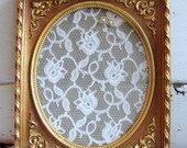 Earring and Jewelry holder, from a Glamorous vintage gold french chic frame and lace covered gold metal mesh