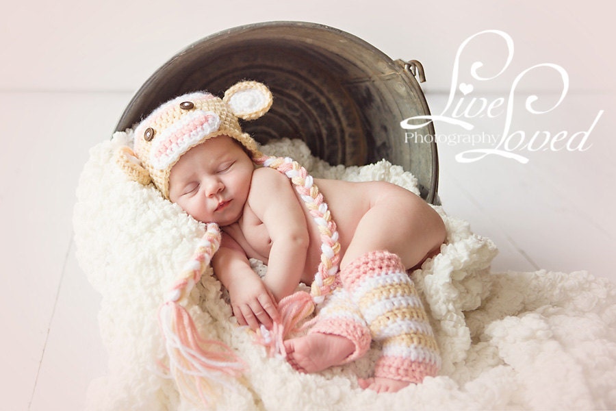 PDF CROCHET PATTERN - Sock monkey hat and leg warmers