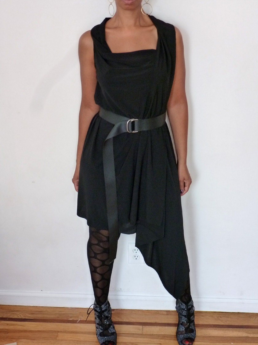 Short side drape black dress  (ready to ship size 2-14)