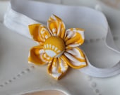 Bright Yellow Sunshine Kanzashi Fabric Flower Headband