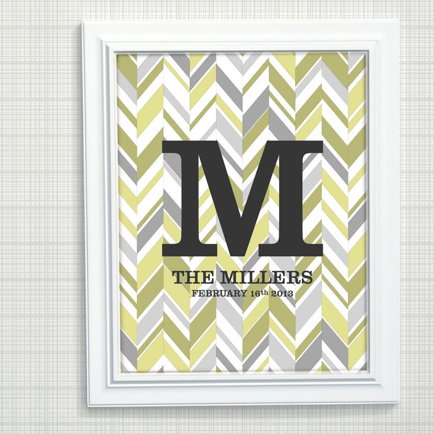 Personalized Girls Nursery Art - Chevron Art, Pink and Gray Girls Monogram Art, New Baby Gift,  8x10 print