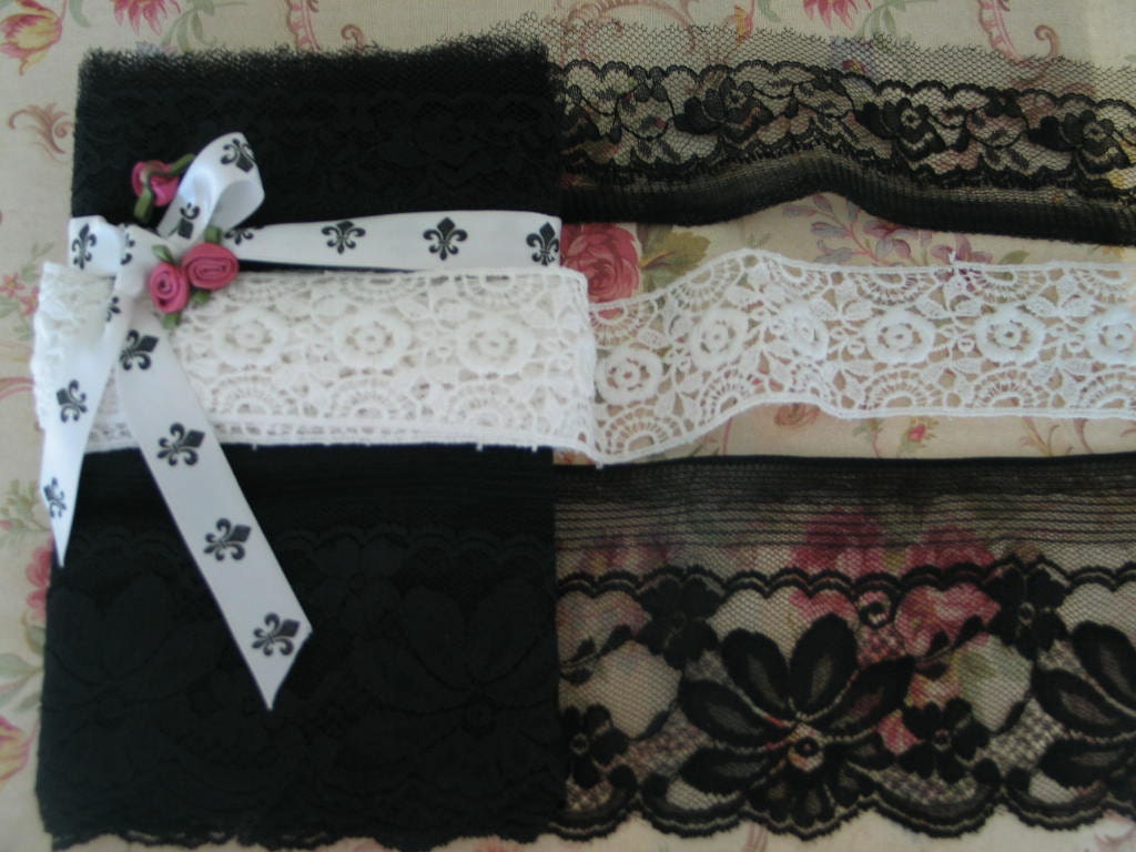 BLACK, WHITE, LACE  KIt, Nine Yards, Vintage Lace, Embellishments, Gorgeous