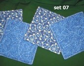 Set of 4 Pot Holders Hot Pads New and Recycled Fabric Cloth Flowers Abstract Batik Leaves Retro Home Kitchen Baking Cooking Trivet Gift