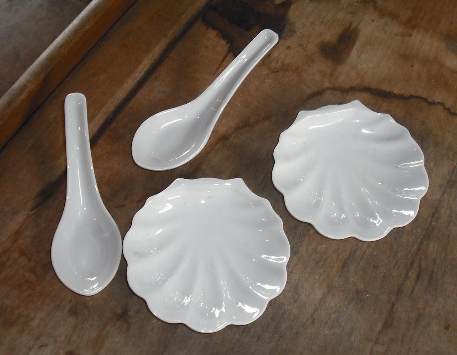 Vintage White Clamshell Rice Sauce Soup Bowl Spoon Spoonrest Spoon Rest Ceramic China Retro Oriental Asian Serving Dish Dining Home Kitchen