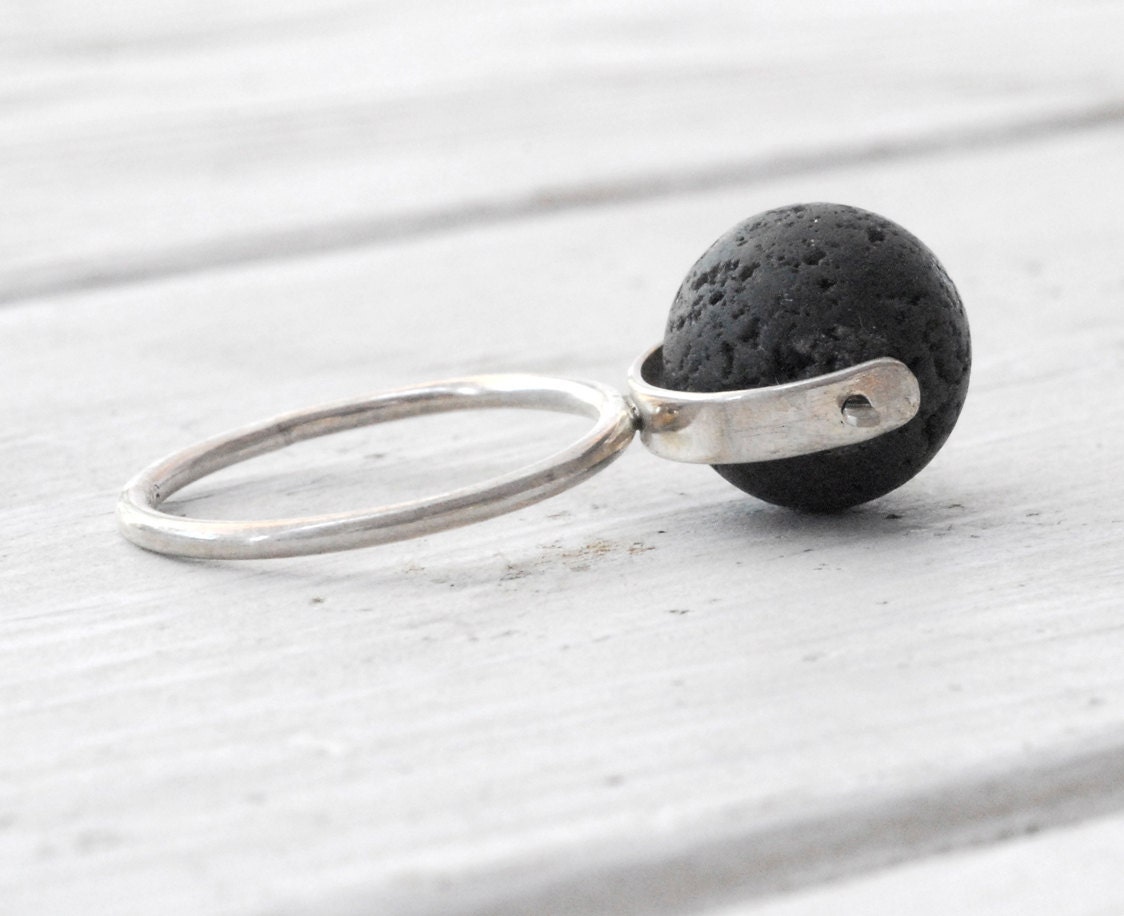 Black Lava Rock Santorini Ring - Sterling Silver Ring - Geometric Eccentric Ring - Wearable Art - Black Jewel - Architectural Ring