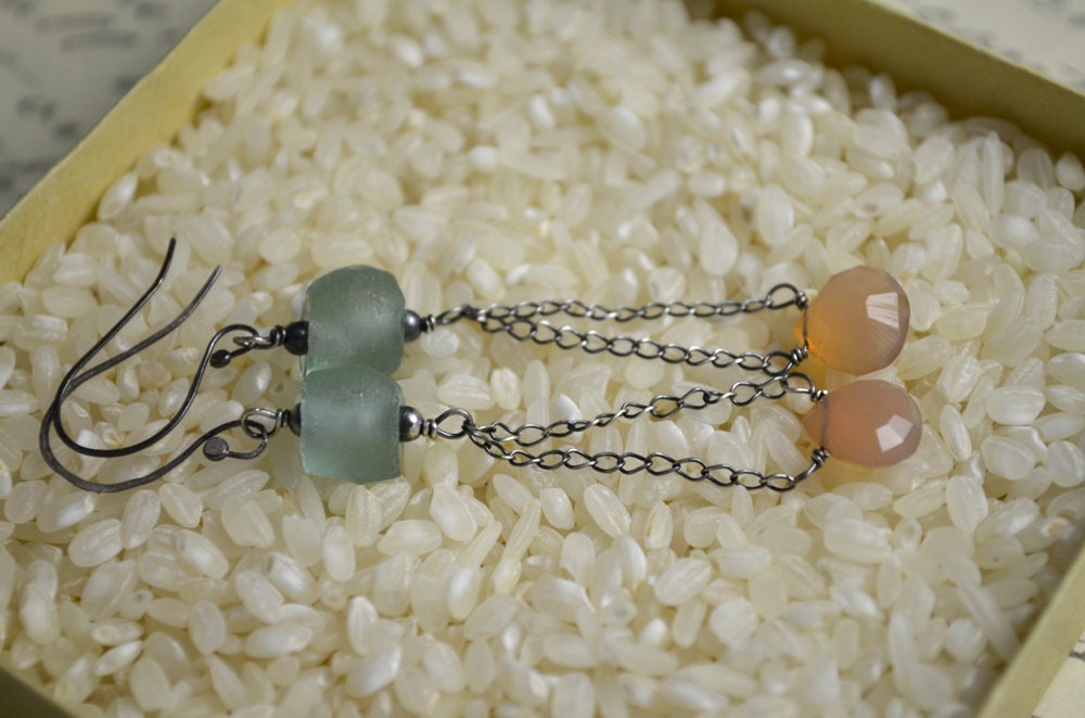 Graduation : Of the Sea - Sterling Silver, Moonstone, and Aqua Sea Glass