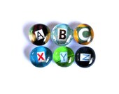 6 Glass Pebble Magnet Ransom Alphabet Letters Recycled Magazine Custom Set of Six