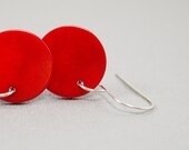 Simple Disc Dangle Earring, Red Tagua Nut and Handmade French ear wires in Argentium Sterling Silver